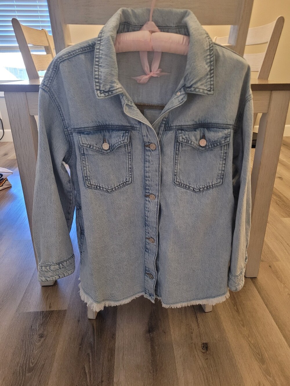 Maurices Light Blue Denim Jacket with Frayed Bottom, Relaxed Fit Size M